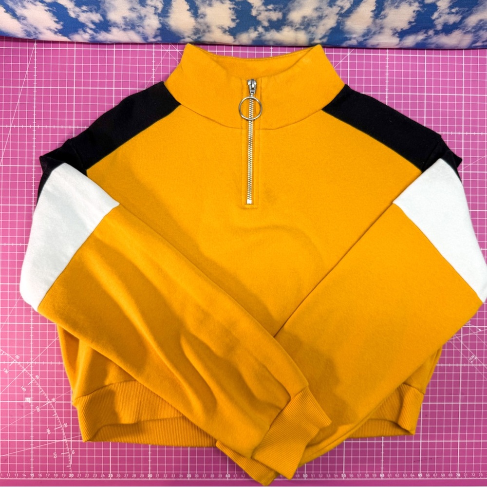 Colorblock Racer Half-Zip Sweatshirt in Yellow, Black, and White